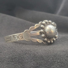 Vintage 1940s Harvey Era Sterling Silver Bracelet w Hand Stamped Dome Center