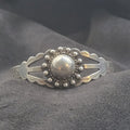 Vintage 1940s Harvey Era Sterling Silver Bracelet w Hand Stamped Dome Center