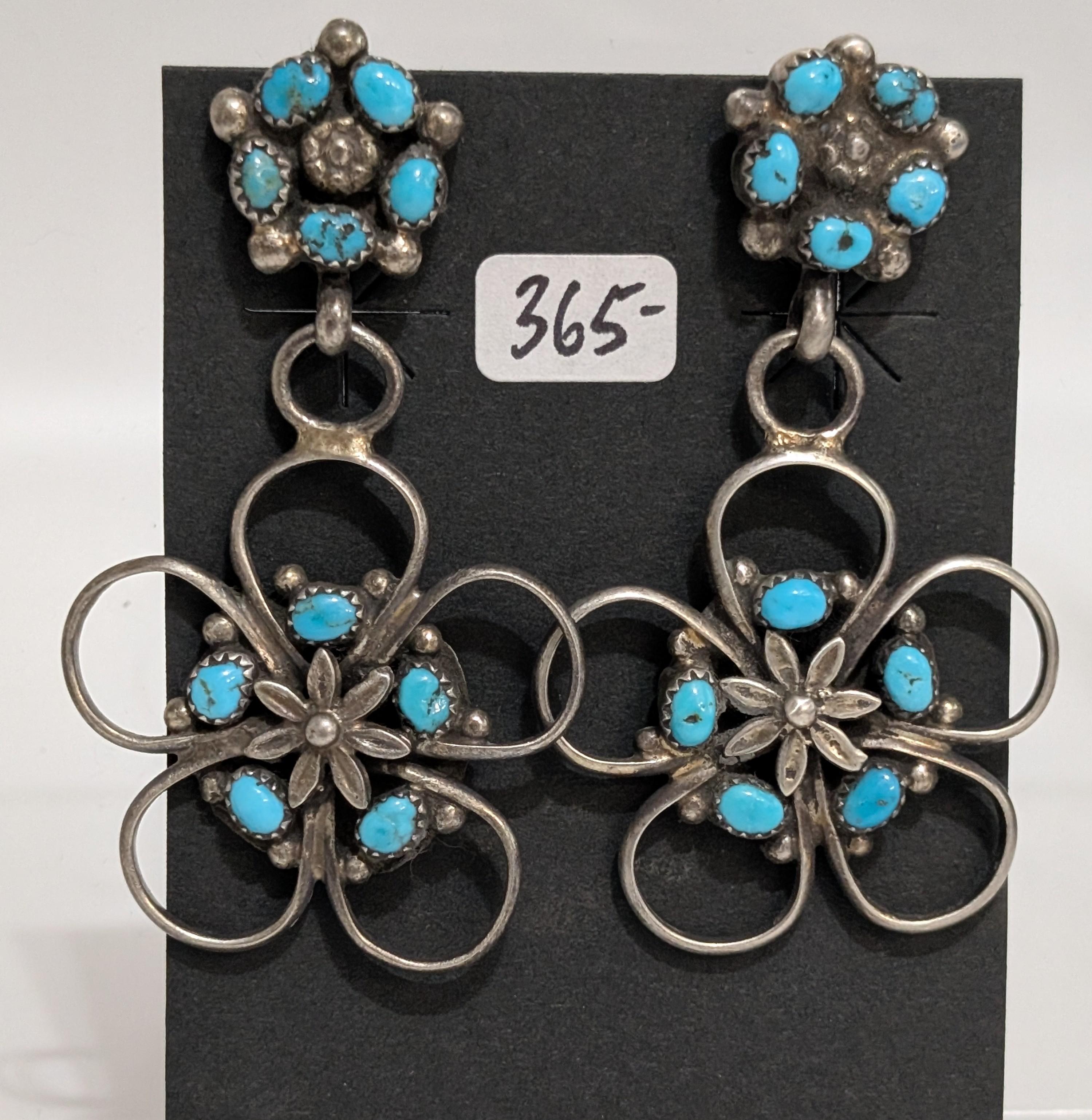 Sterling Silver and Turq. Flower Earrings