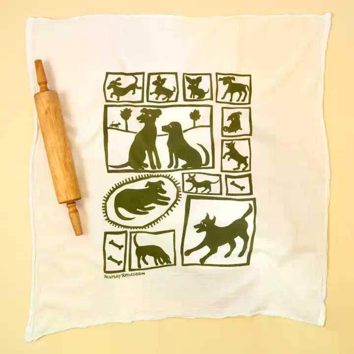 Dish Towel - Dogs   Olive Green