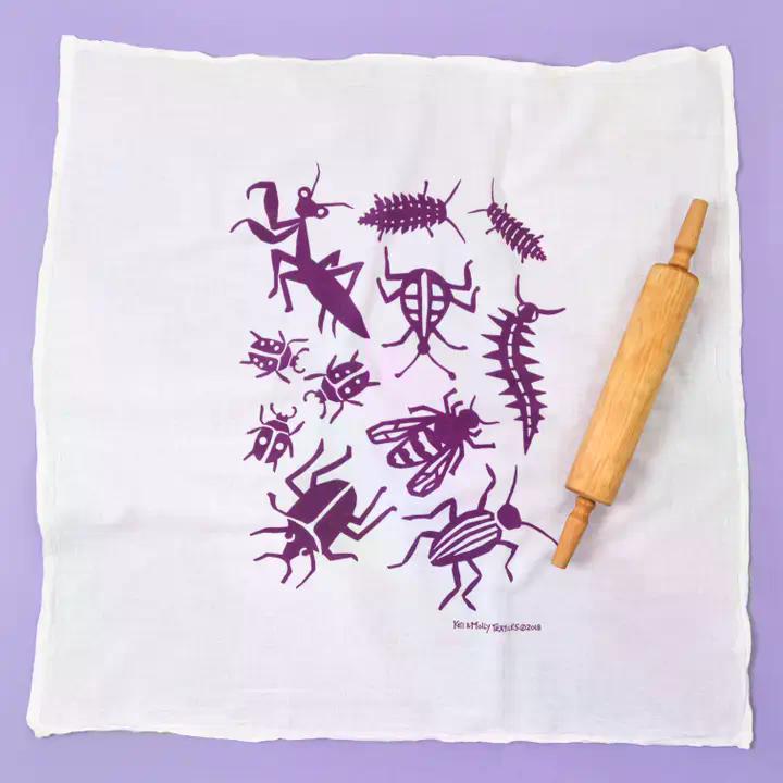 Dish Towel - Bugs,color grape