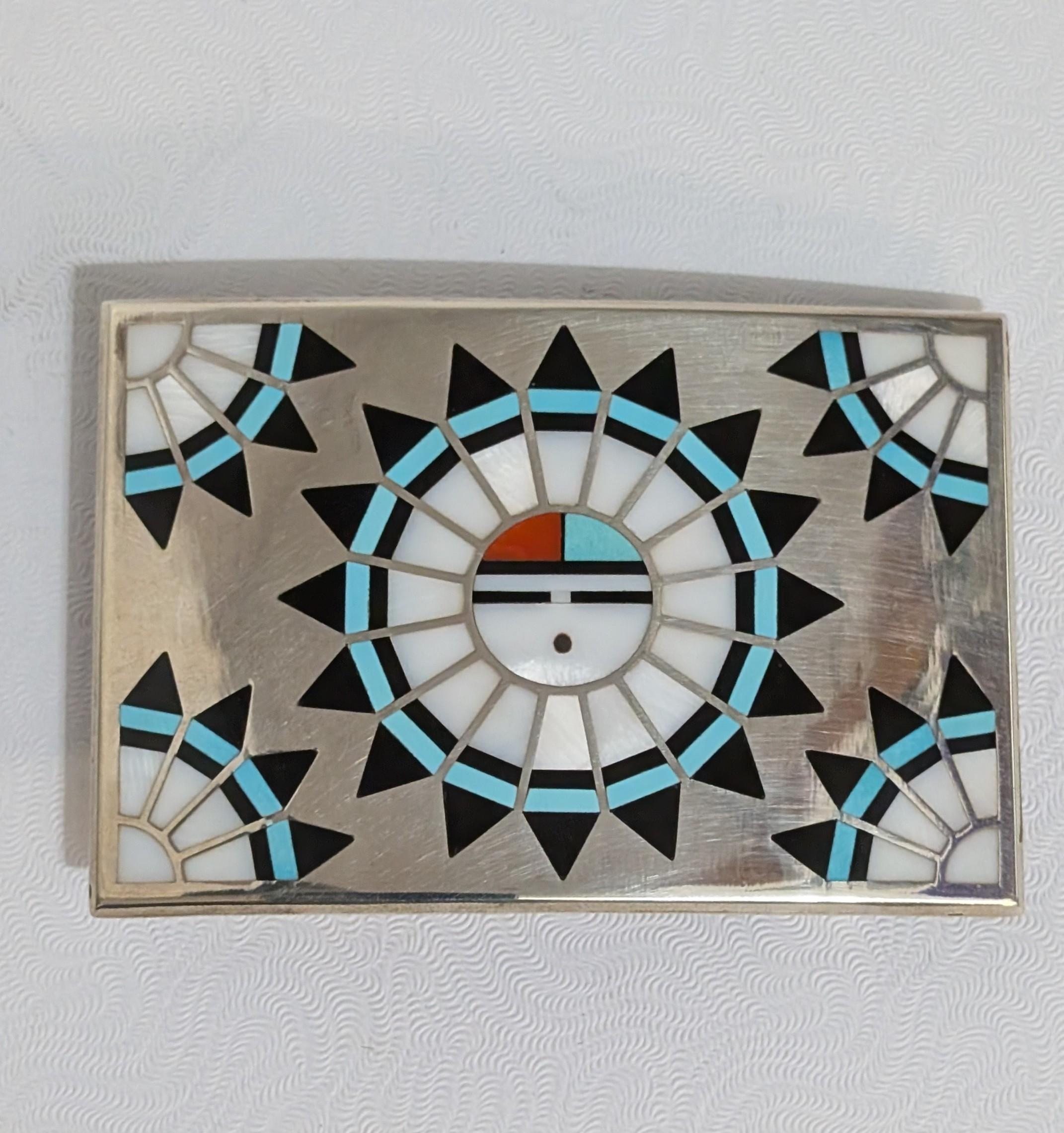 Zuni Inlay Sunface Belt Buckel