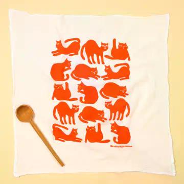 Dish Towel - Cats  Burnt Orange