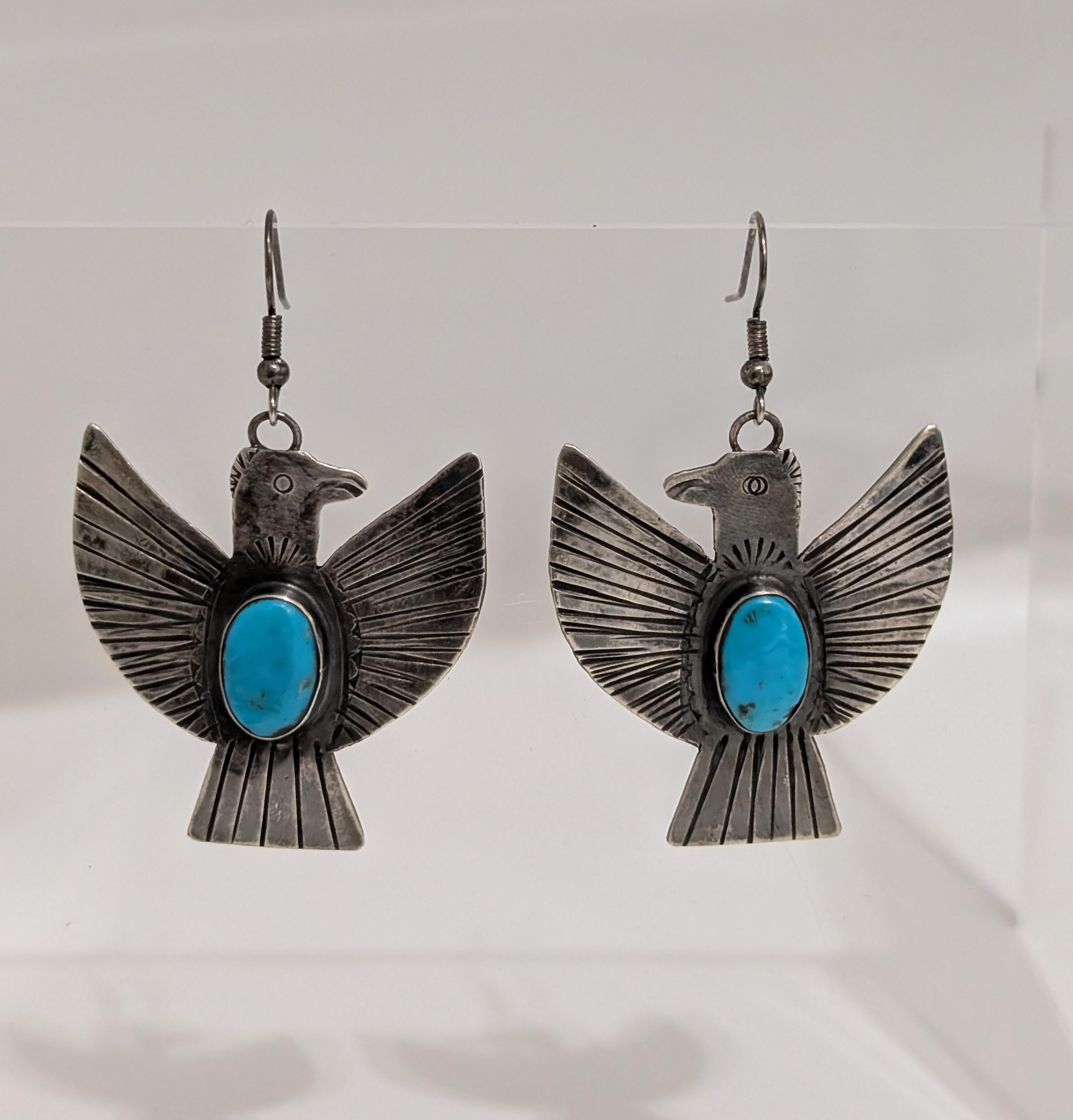 Thunderbird Earrings w Turq. Center