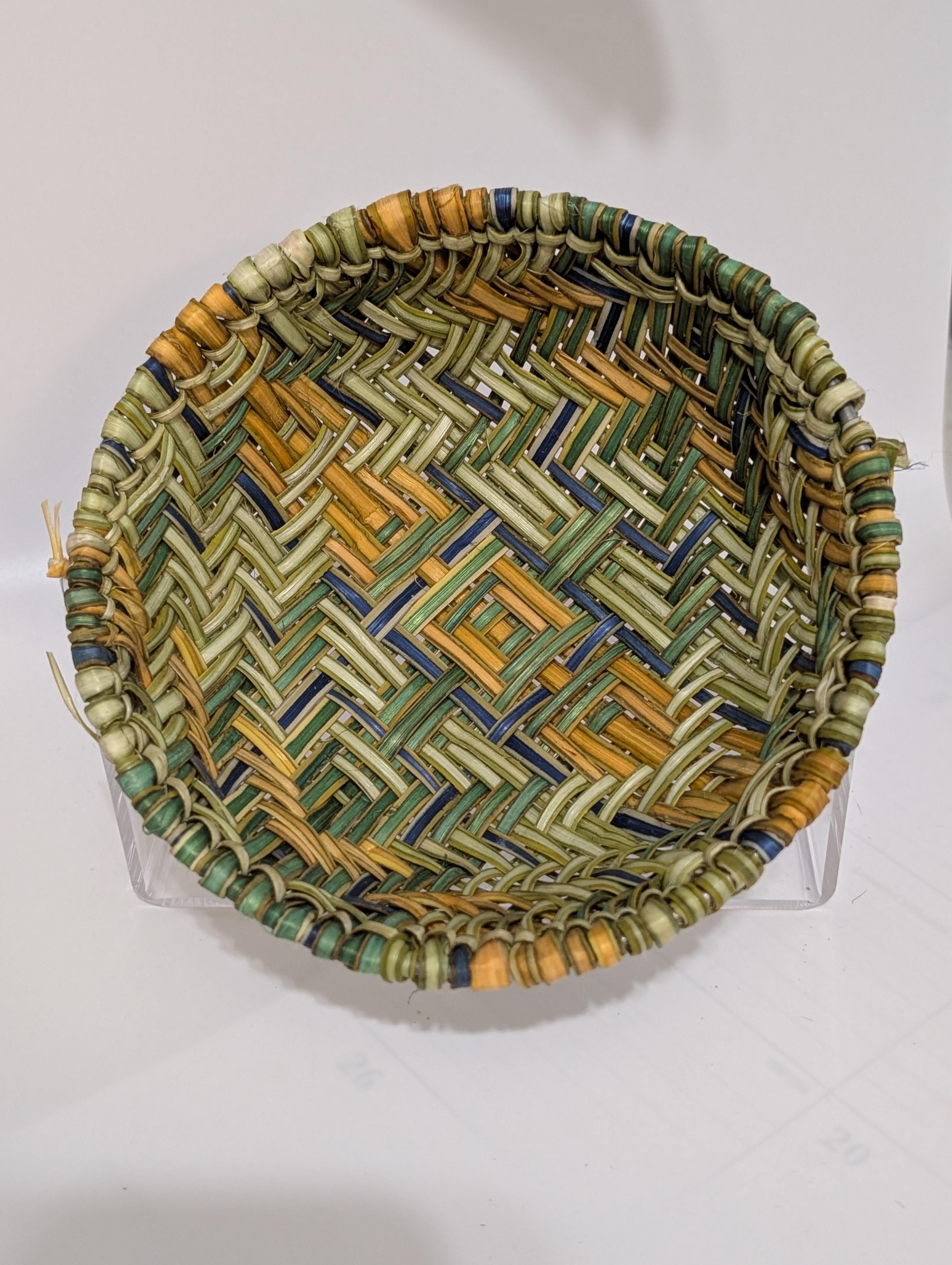 Green,Blue, Orange Hopi Sifter Basket, S.Tenakhongva