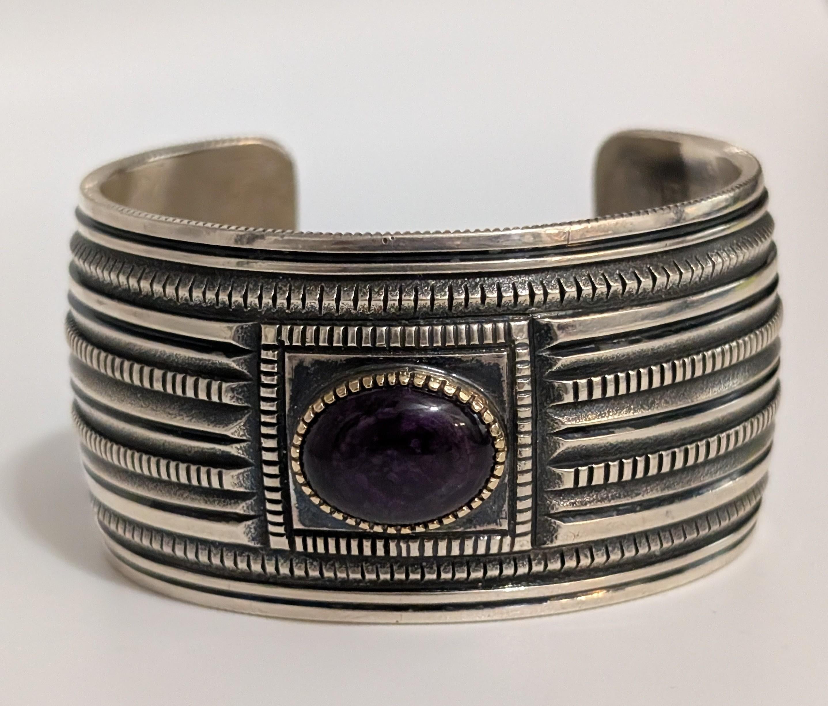Navajo Bracelet, Sugalite surounded w 14K Gold,Harrison Jim