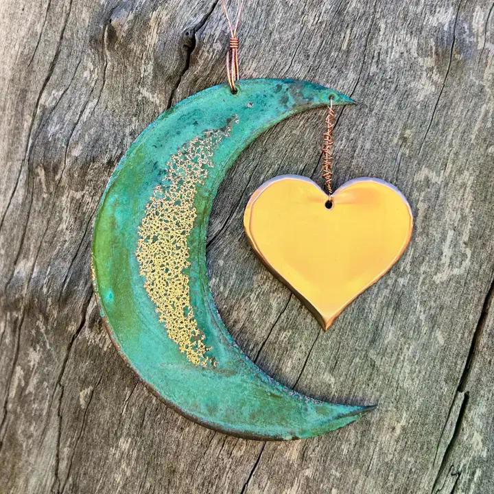 Moon & Heart Copper Christmas Ornament