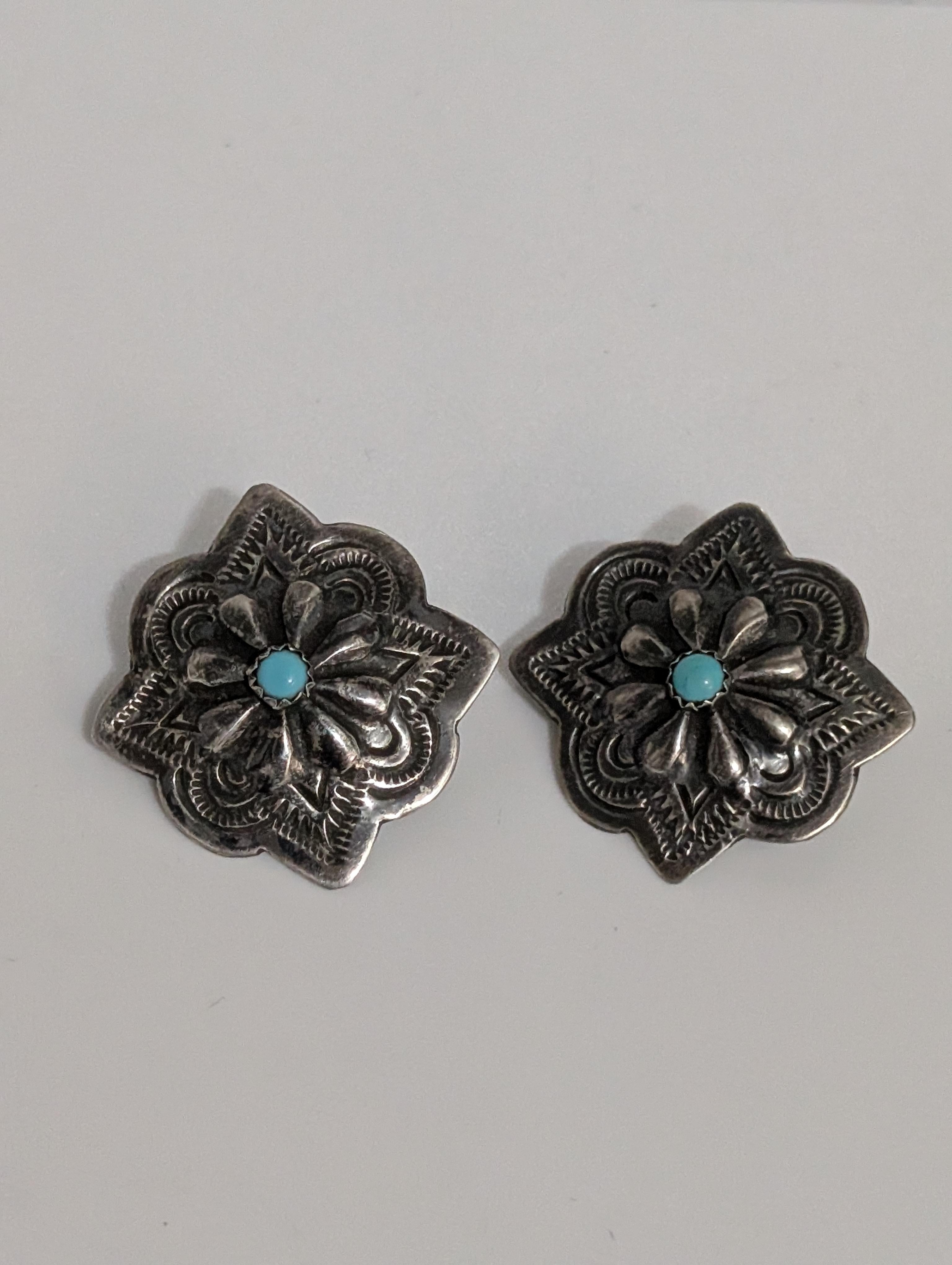 Stamped Post Earrings w Turq. Center