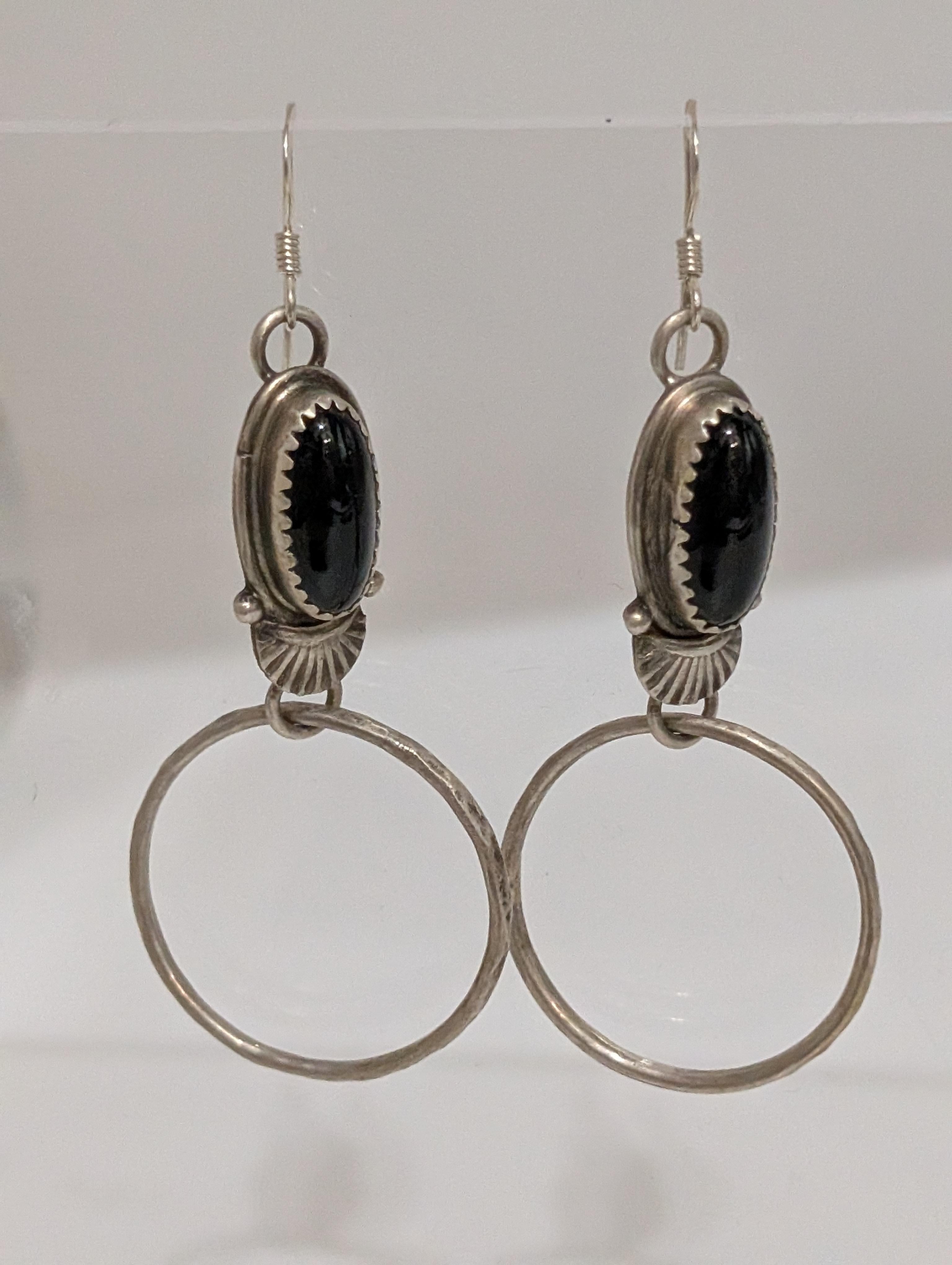Onyx Earrings w Silver Hoops at bottom, Mary Tso