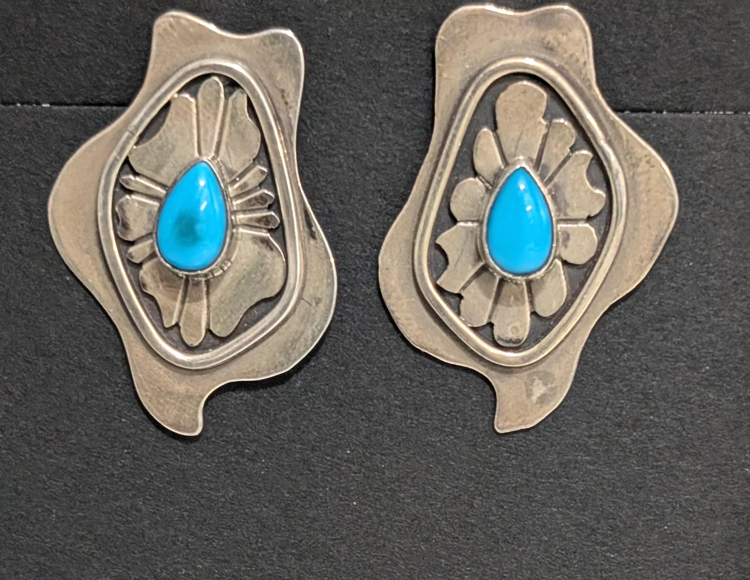 Post Earrings, Sterling SIlver and Turq.