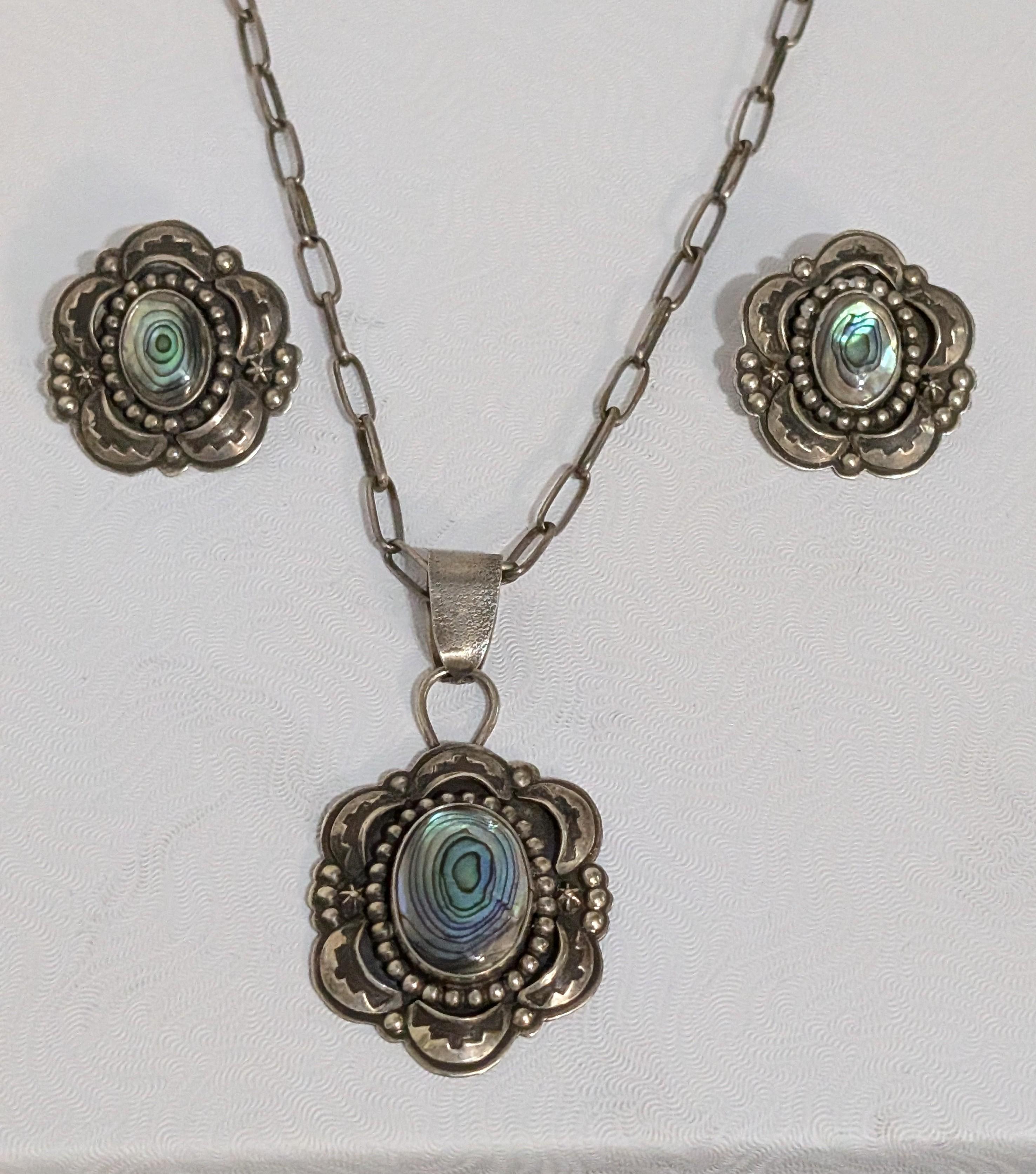 Sterling Silver Necklace w Abaloni and earrings