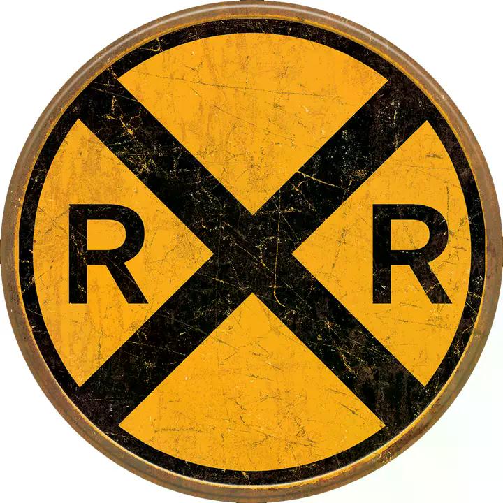 Round - Railroad Crossing Tin Sign