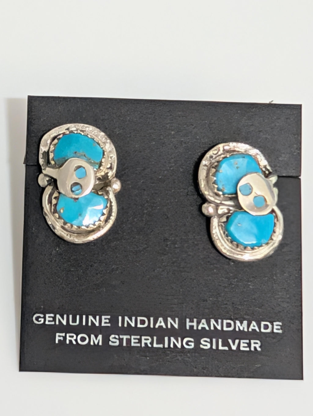 Turquoise Snake earrings, Gayle Calavaza, Zuni