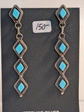 4 Diamond Shaped Turquoise Stones and Sterling Silver Earrings