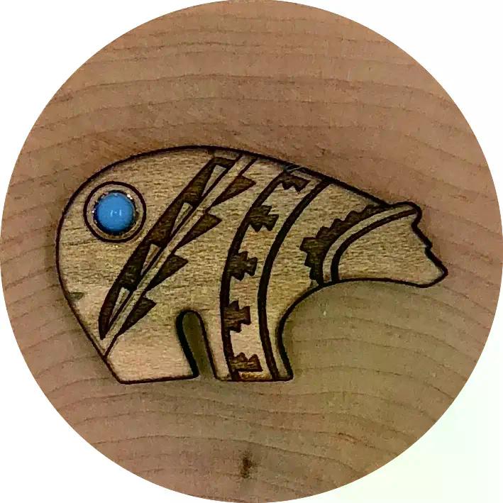 Fetish Bear Applique on Small Maple Box w/Turquoise