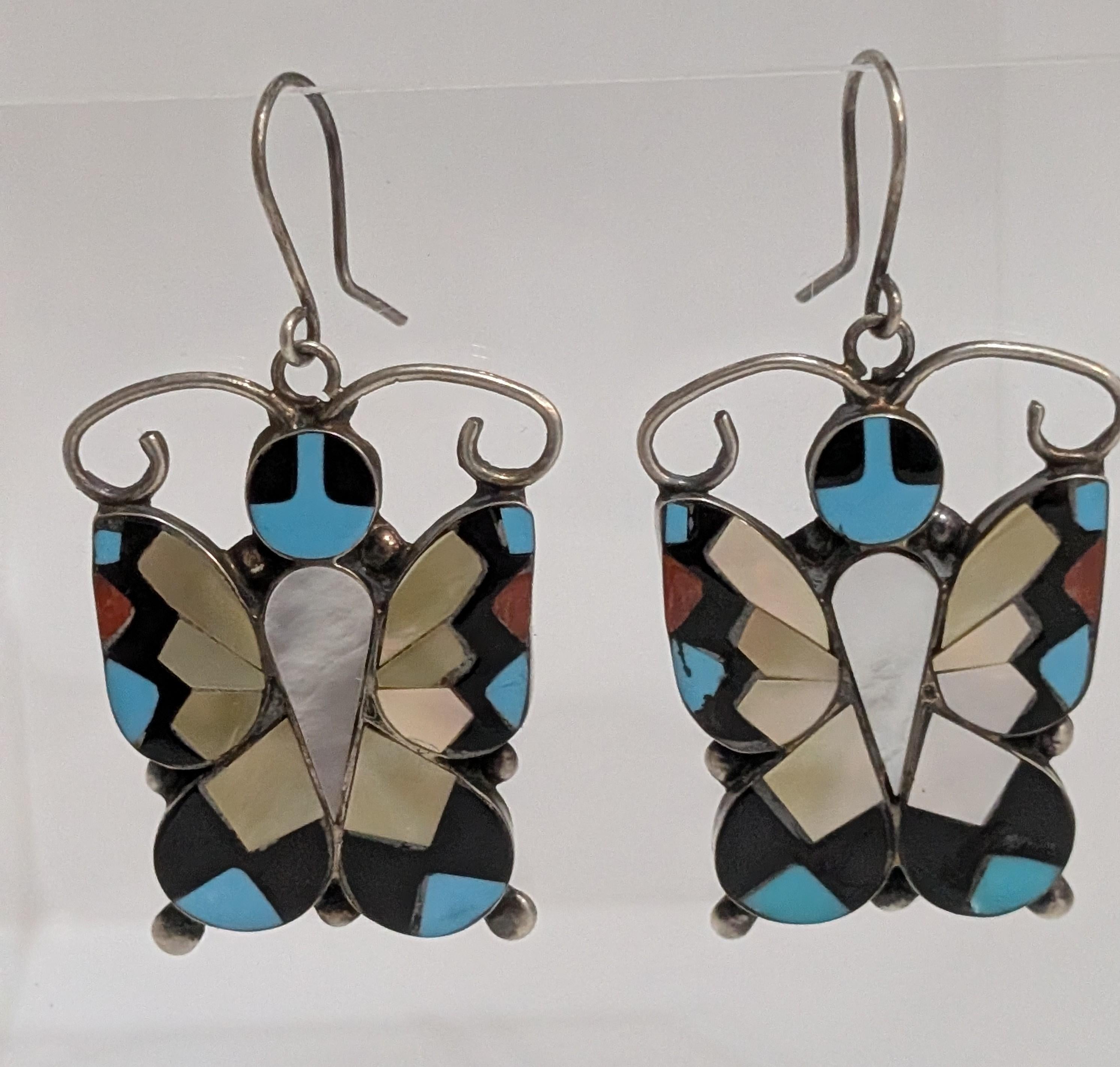 Zuni Inlay Butterfly Earrings