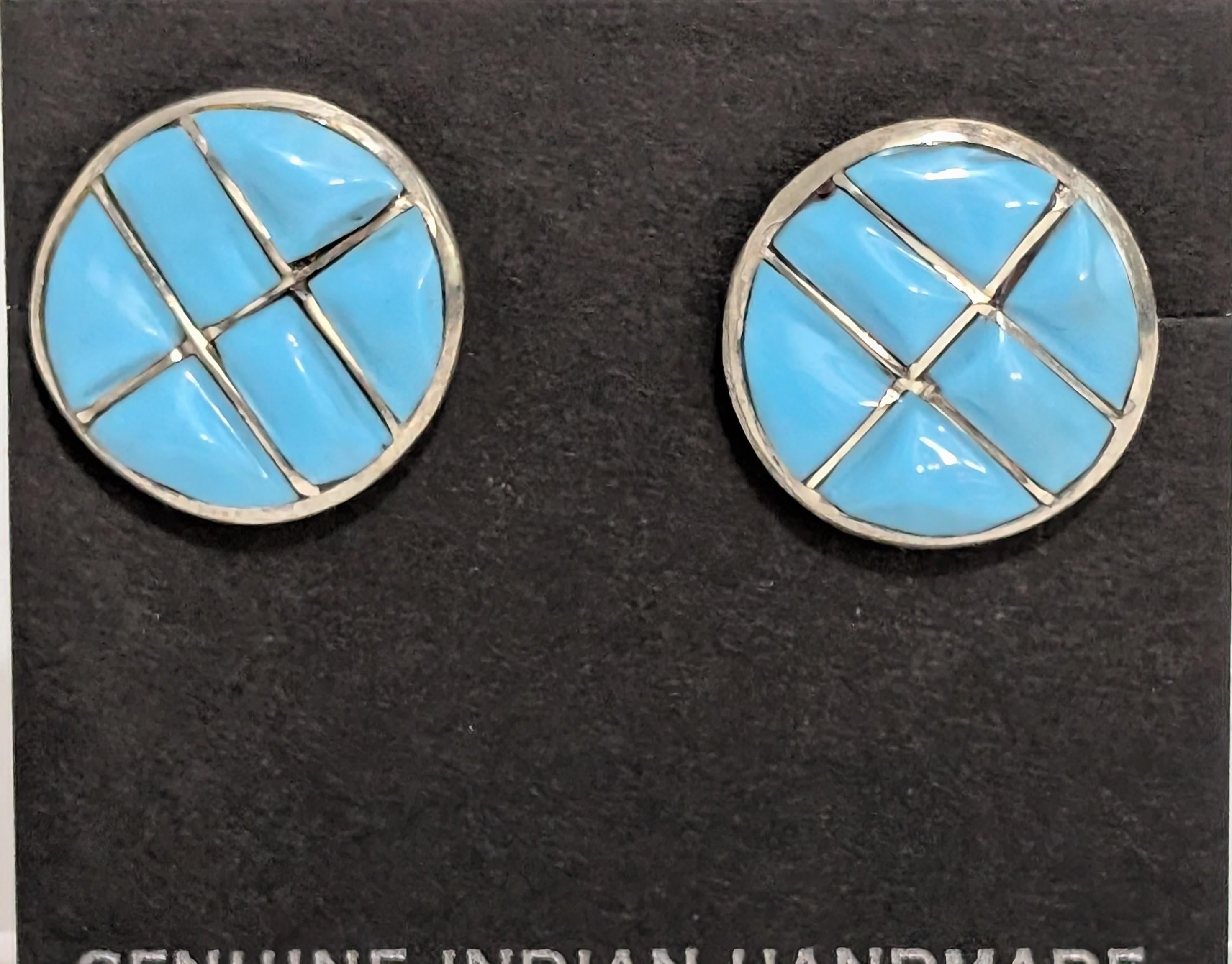 Round Post Earrings, Turquoise