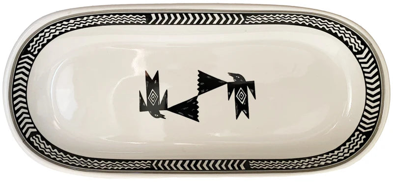 Large Celery Dish - Park White, Mimbreno - Black