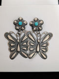 Sterling Silver Butterfly and Flower Earrings, Yazzie
