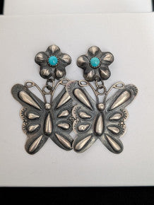 Sterling Silver Butterfly and Flower Earrings, Yazzie