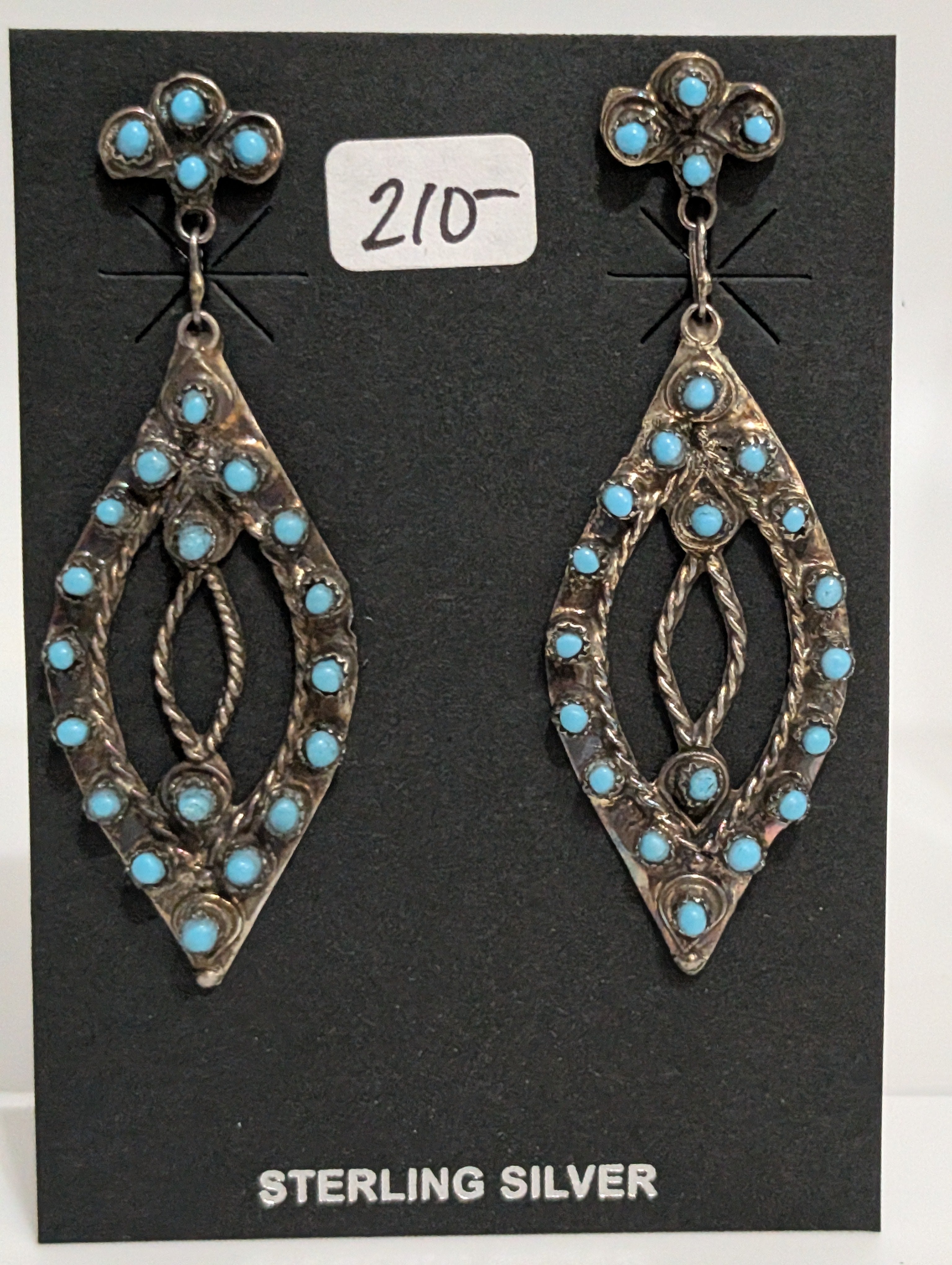 Zuni Needle Point  Earrings, Turquoise