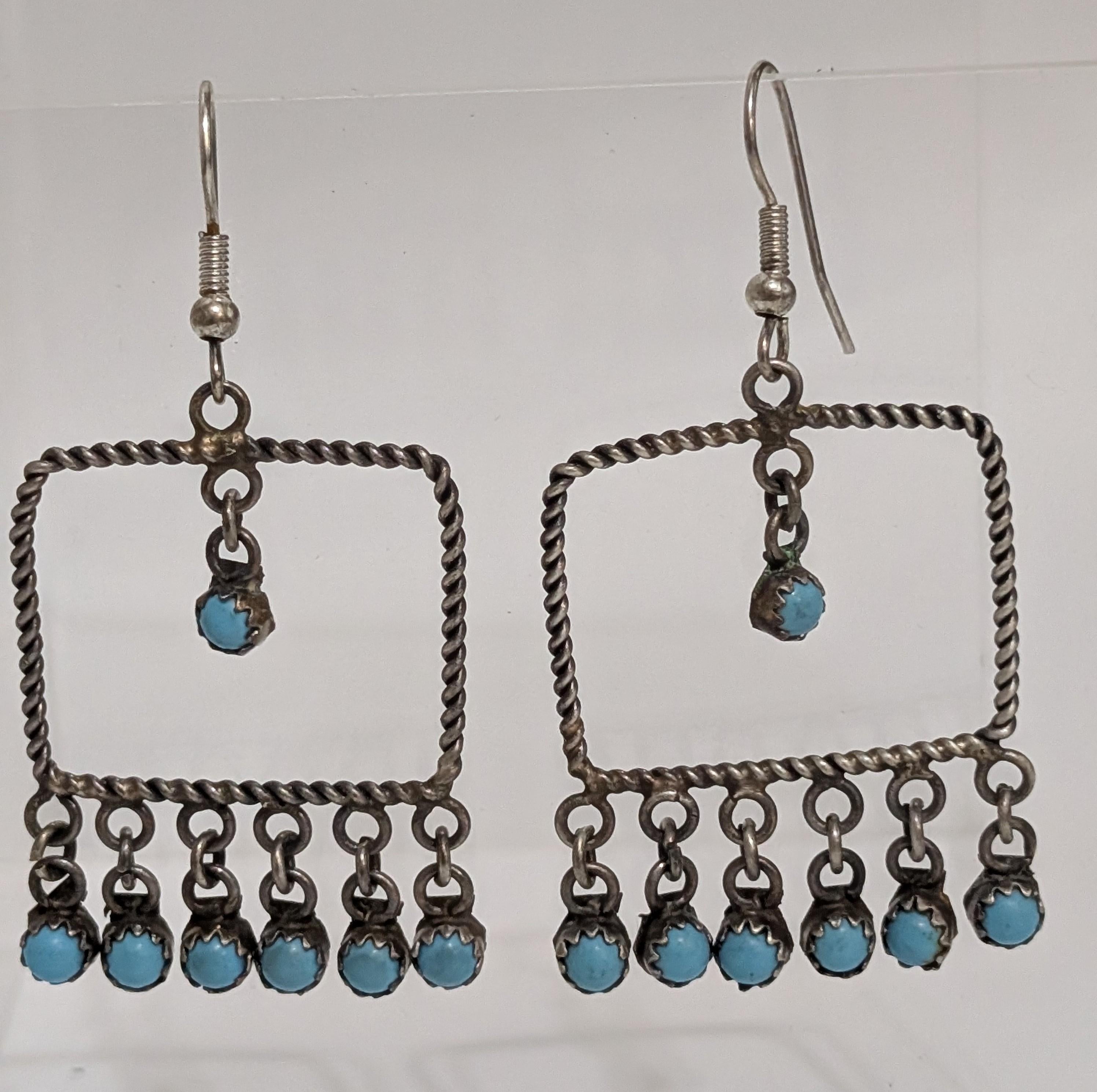 Twisted Silver Rectangles w Dangly Turq. Dots