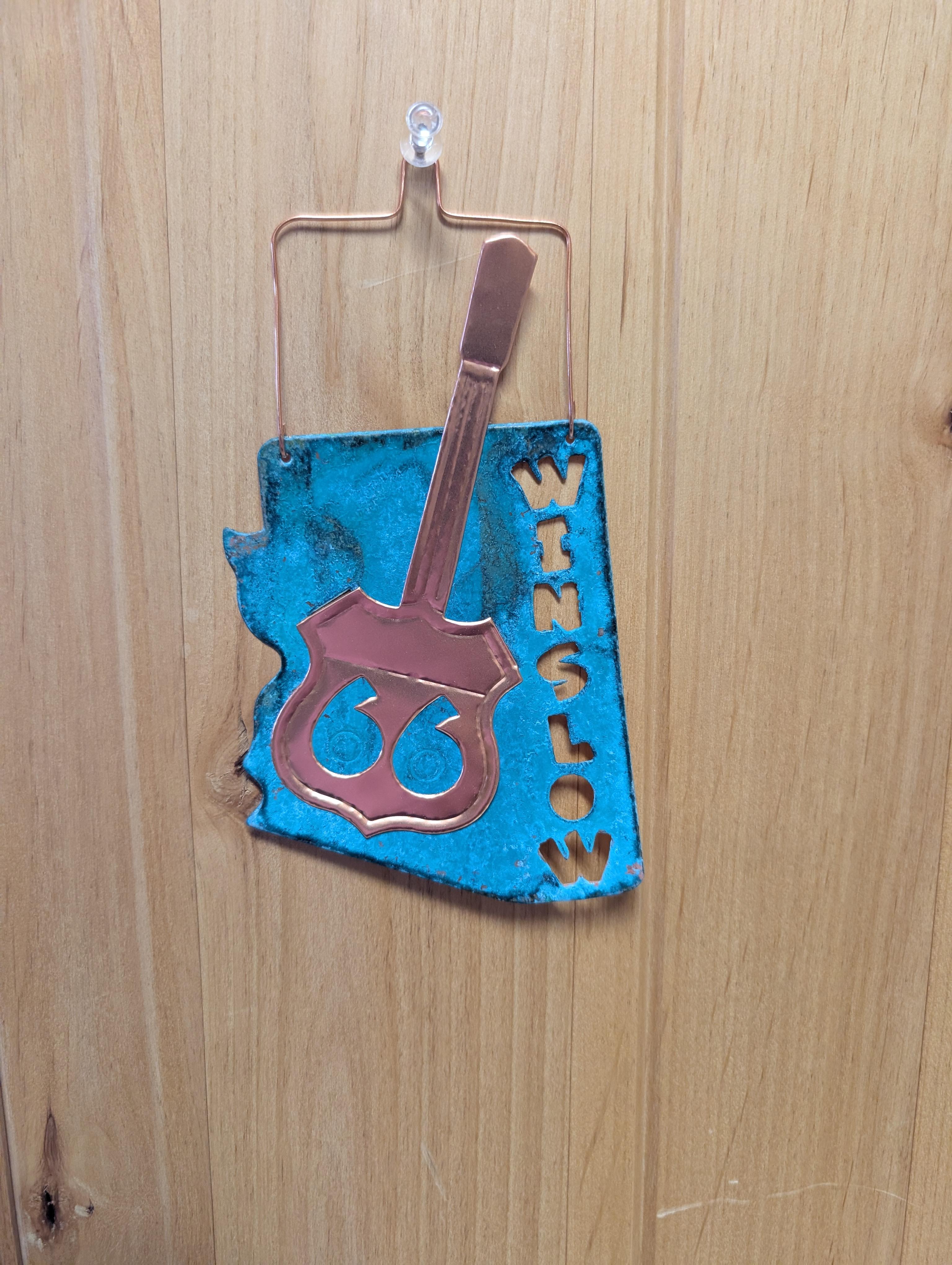 Rt.66 AZ Winslow w Guitar Copper Ornament, Made in Arizona