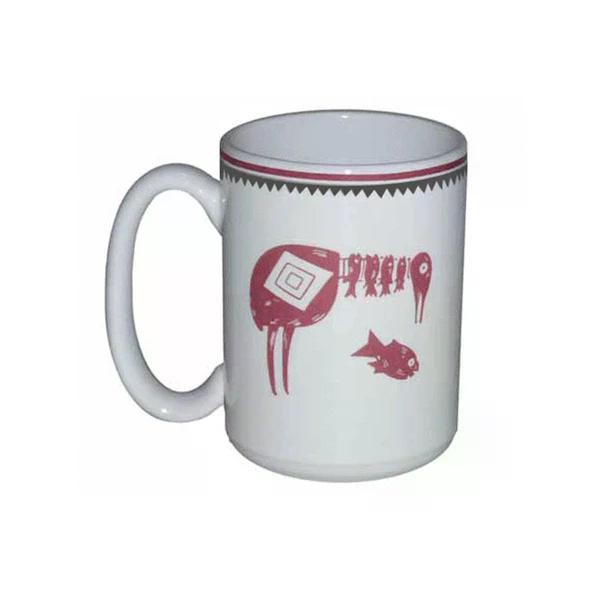 15 oz Mug, Bird Eating Fish - Maroon