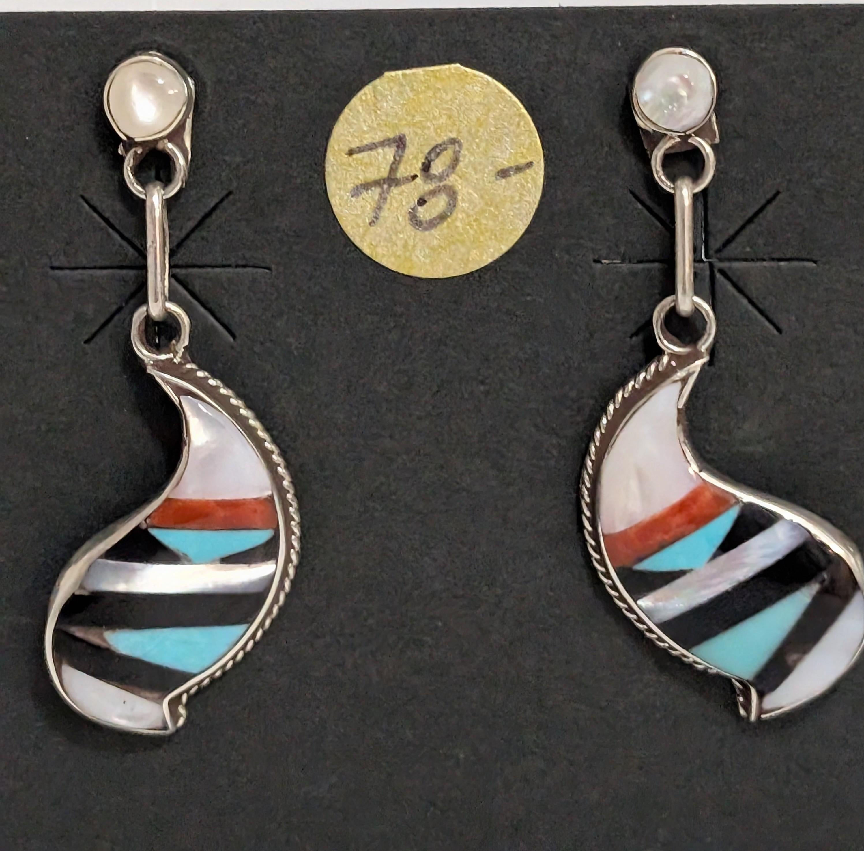 Inlay Earrings, Multi Stone