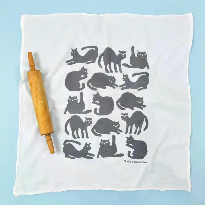 Dish Towel - Cats  Grey