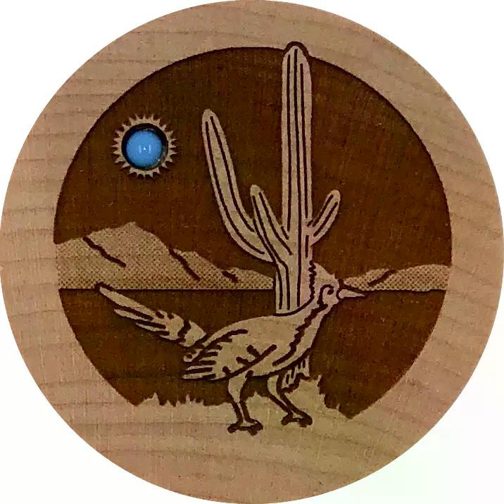 Roadrunner/Cactus on Small Maple Box w/ Turquoise