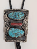 1970s Navajo Bolo w Coral and Turquoise