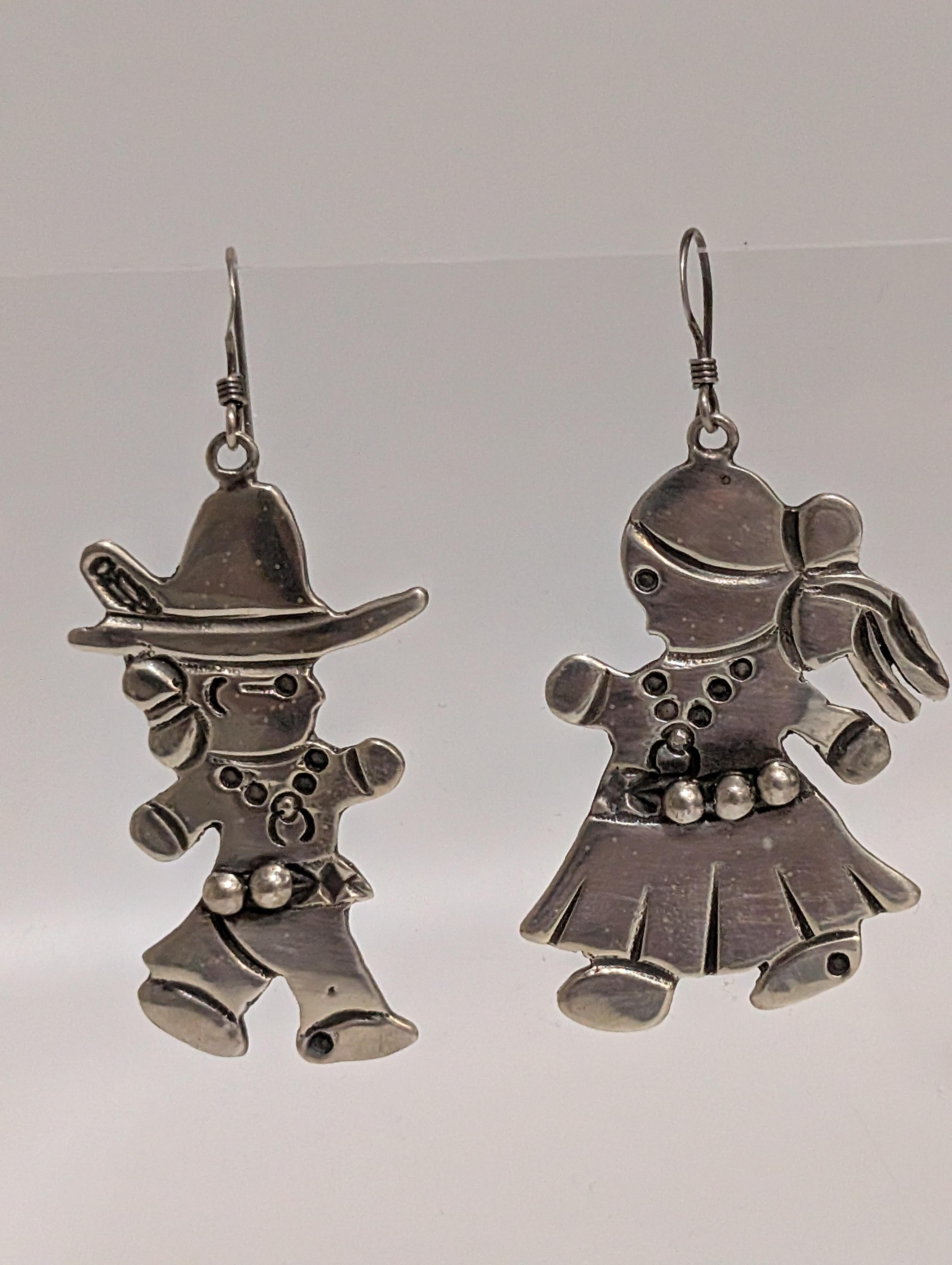 Sterling Silver Earrings Navajo Man& Woman Dancing