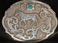 Sterling Silver Belt Buckel w Horse and Flower