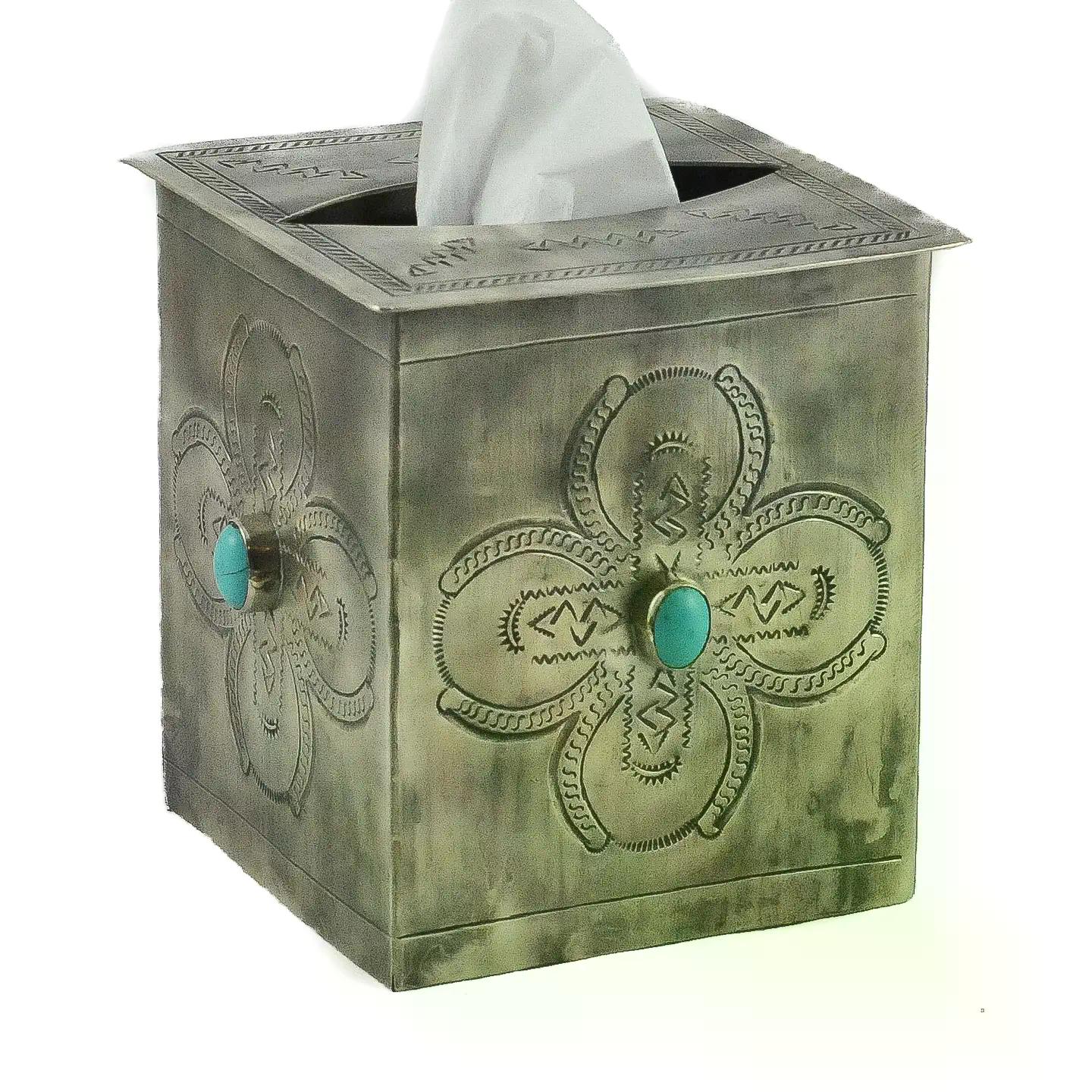 Stamped Tissue Box Cover w/ Turq