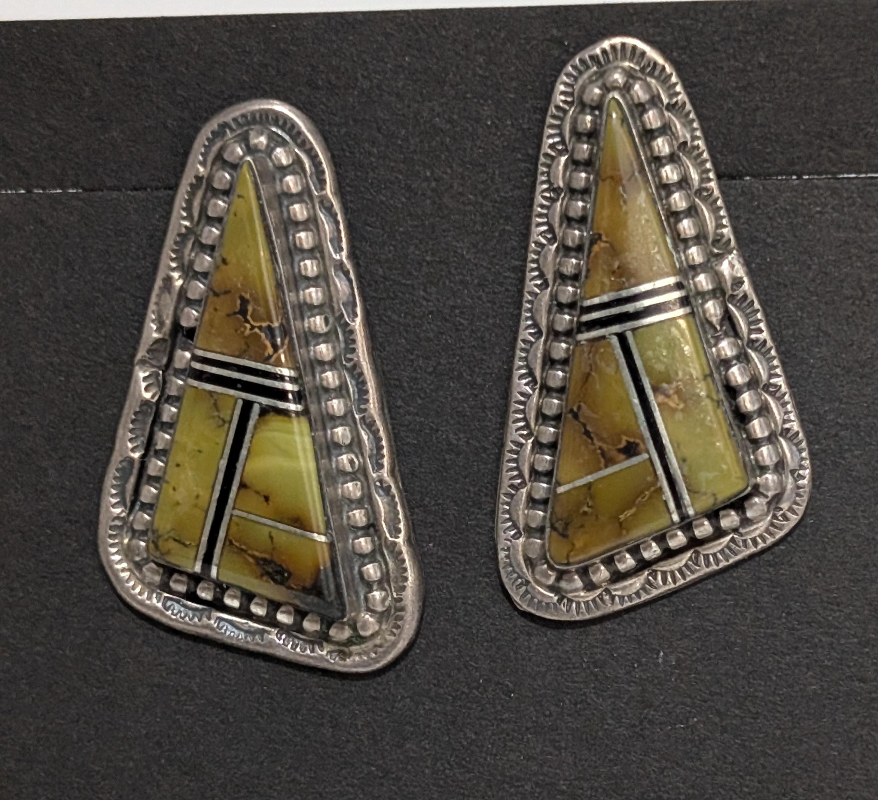 Inlay Post Earrings, green