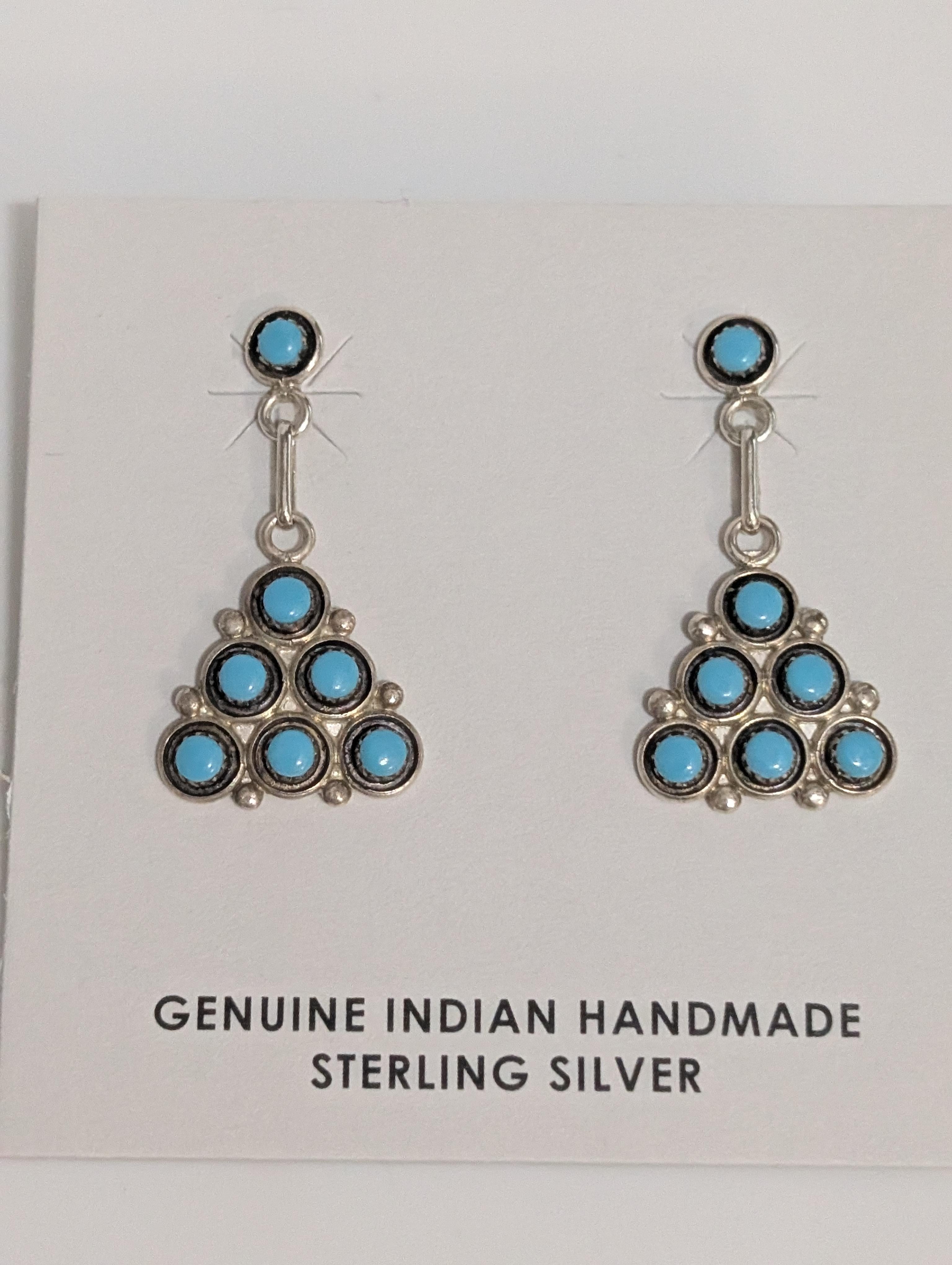 Zuni Earrings, Turquoise Dots, Harlon Booqua
