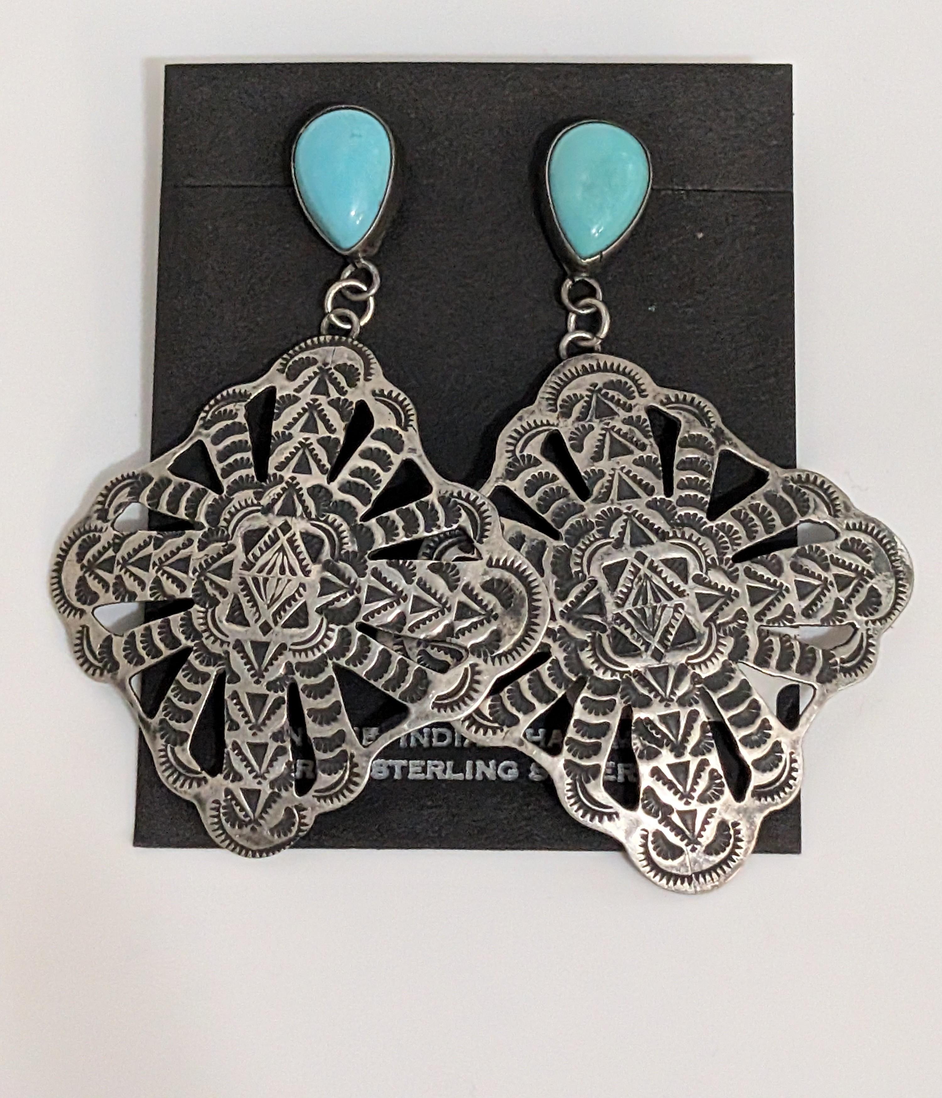 Large Earrings, Turq and Silver, T willie
