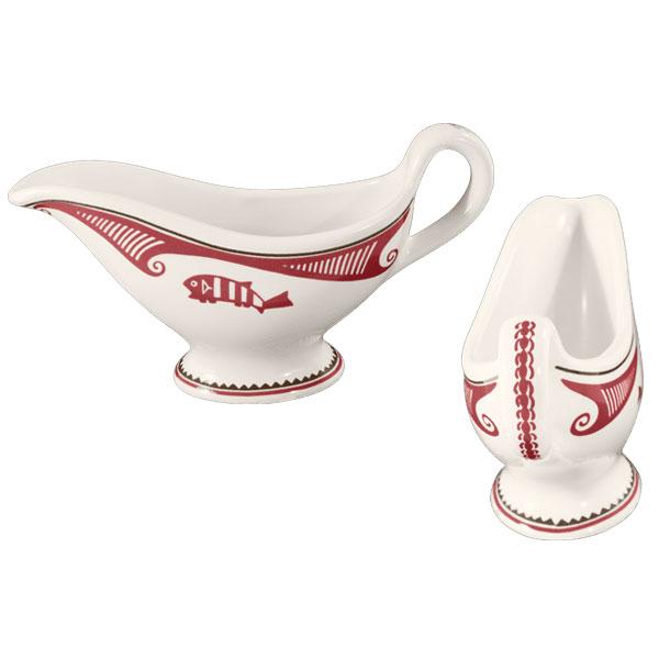 Gravy / Sauce Boat, 5 oz - Park White, Mimbreno, Fish - Maroon