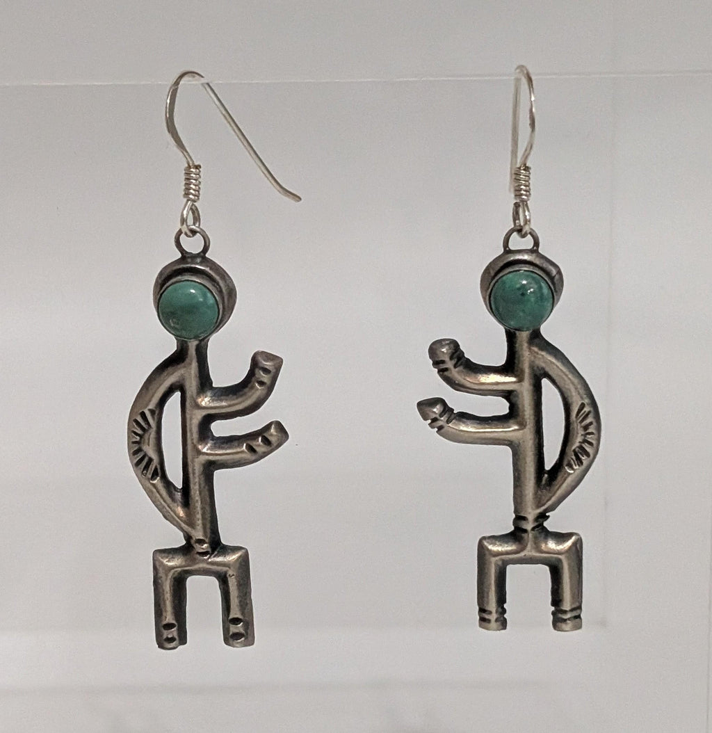 Sterling Silver People Figure Earrings w Turq Head