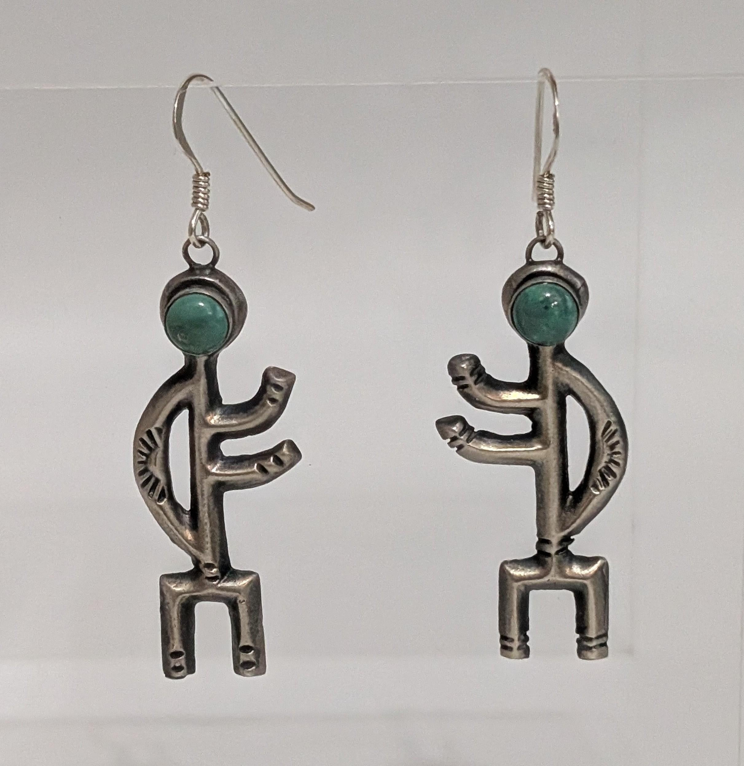 Sterling Silver People Figure Earrings w Turq Head