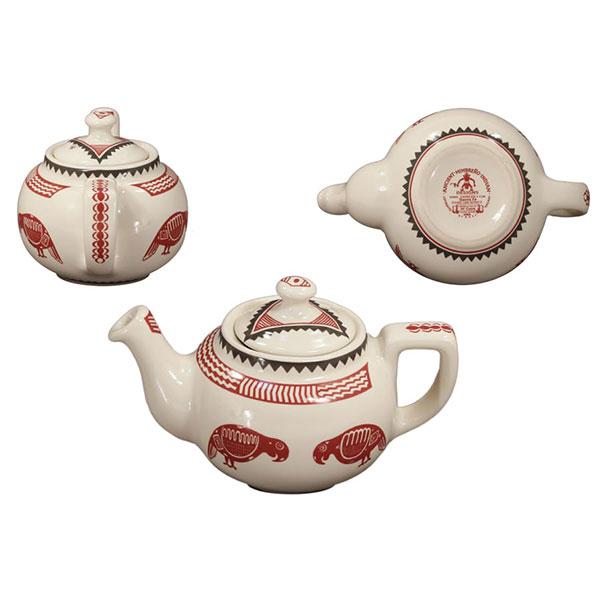 Boston Teapot, 16 oz, Park White, Mimbreno, Parrot - Maroon